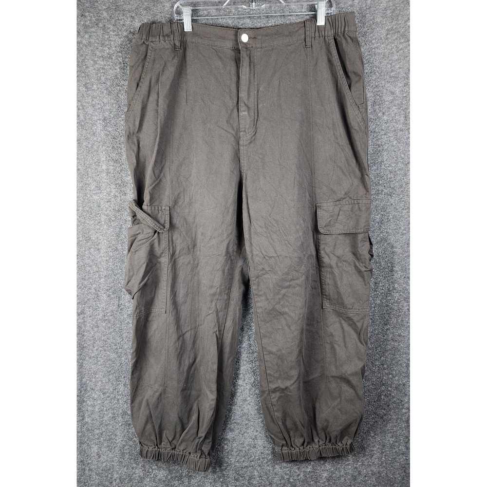 Cider Cargo Pants Womens 2XL Grey Cotton Elastic Waist Cuffed Utility EUC